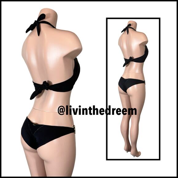 Beach Bunny Black Panthera Crystal Accents and Scrunch Bottom XL/M Set $300 - Picture 9 of 14